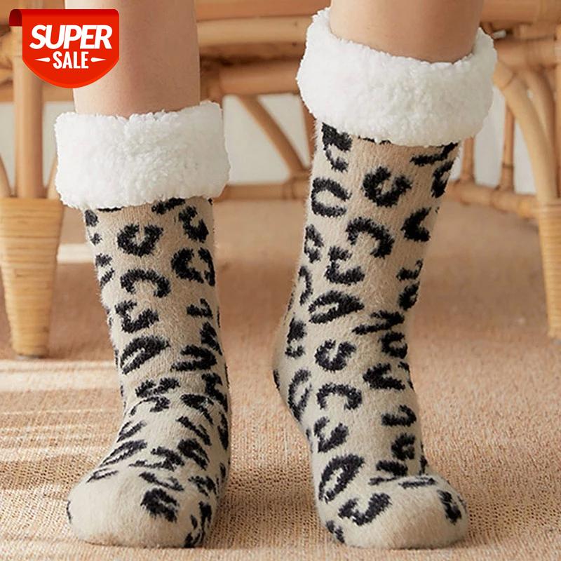 

Leopard Winter Fur Slippers indoor Socks Shoes woman Warm Mid-Calf Floor Slippers home Soft Non-slip Slide Cotton #HG5k, Burgundy