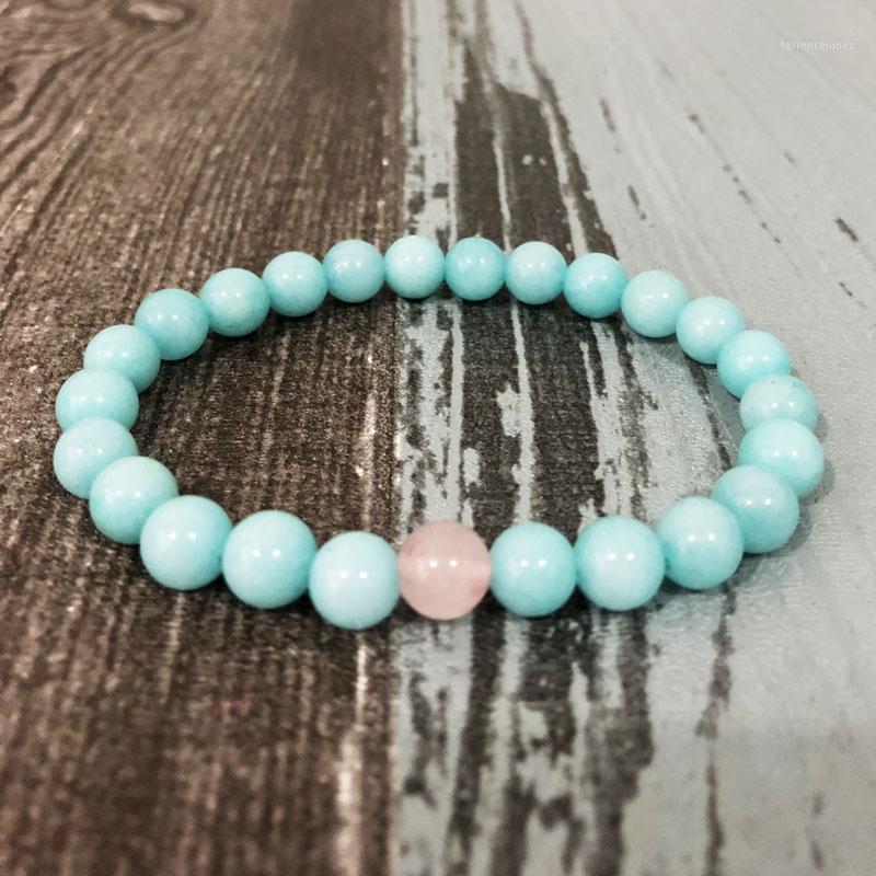 

Tennis 8MM A-quamarine Bracelet With Rose Quartzs Stone Bead Men And Women Friendship Love Healing Mala Wrist Blue Bracelet1