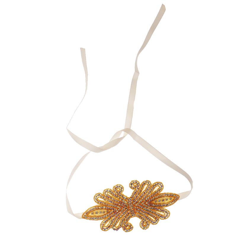 

Vintage Applique Crystal Bridal Headband Headpiece Wedding Dress Belt-Gold