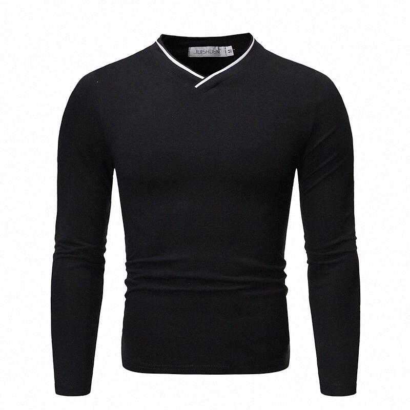 Chemise de golf pour homme Chemise de tennis coloré solide col en V cou à manches longues à manches longues en coton blanc blanc noir noir gris f