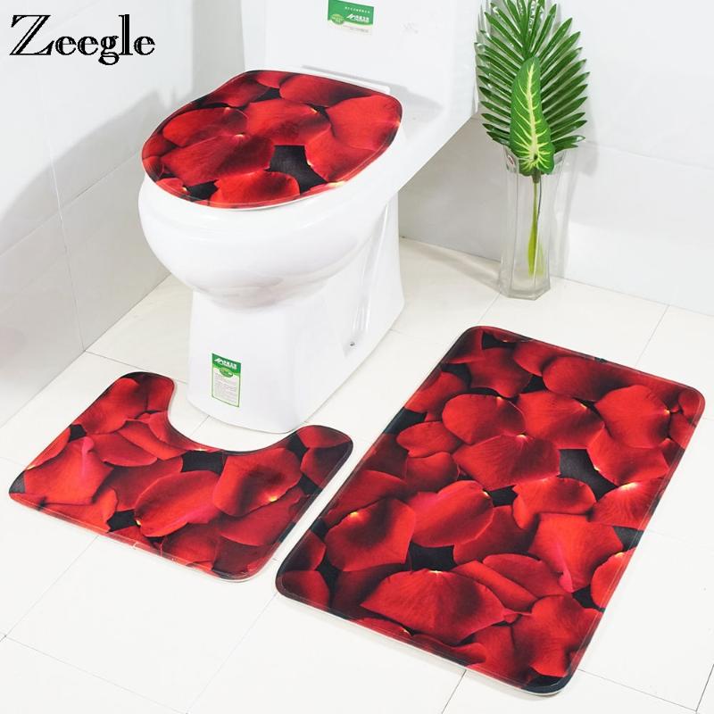 

Zeegle Bath Mats Bathroom Petal Series Toilet Rugs Set Anti-slip Bathroom Carpet Cover Toilet Washable Rug Shower Mats