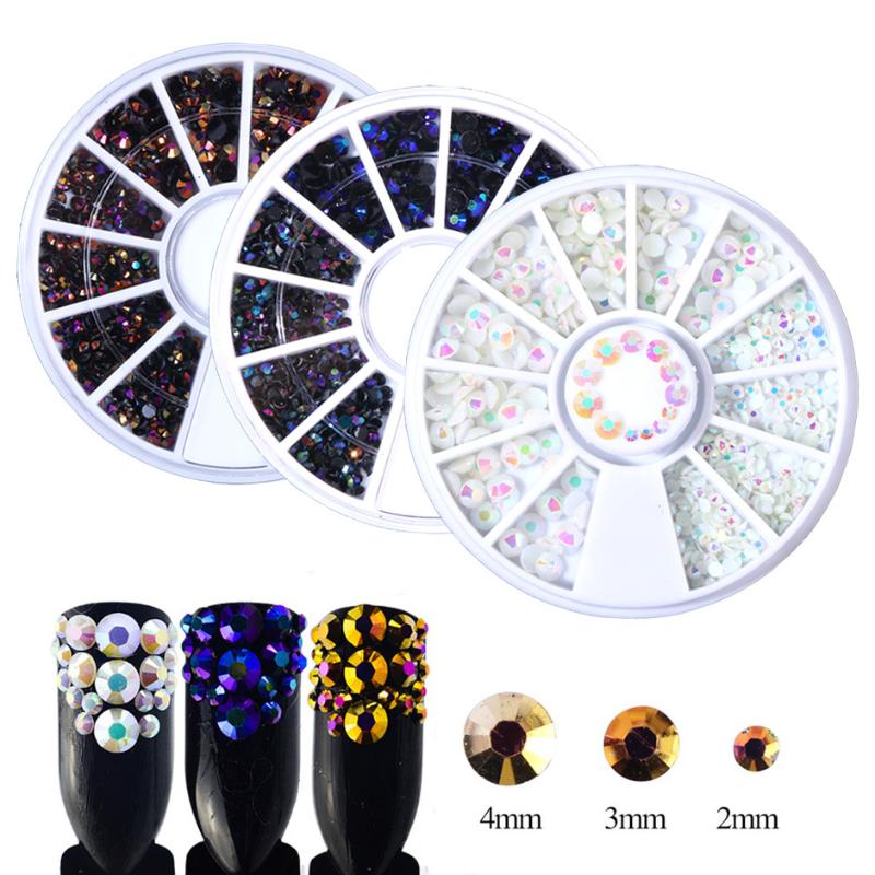 

1 Wheel Nail Art Rhinestones Crystal Stones AB Pearls 3D Nail Art Decorations Jewelry Mixed Size Charms Strass Beads