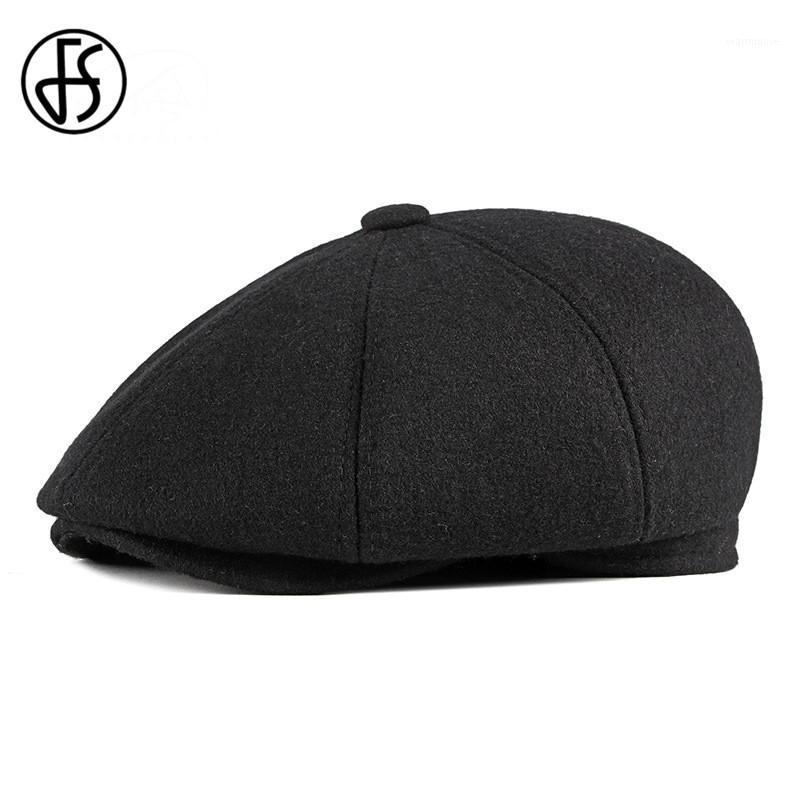 

FS Autumn Winter Trend Middle-aged Elderly Thicken Keep Warm Earmuffs Berets Casual octagonal Cap Simple Tongue Cap Dad's Hat1, Black
