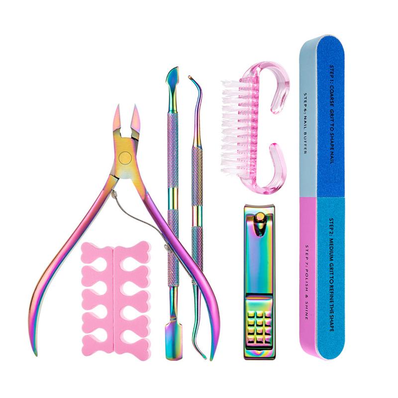 

7pcs/set Beauty Manicure Cutter Rainbow Nail Clippers Dead Skin Gel Polish Remover Cuticle Pusher Nail Care Tool