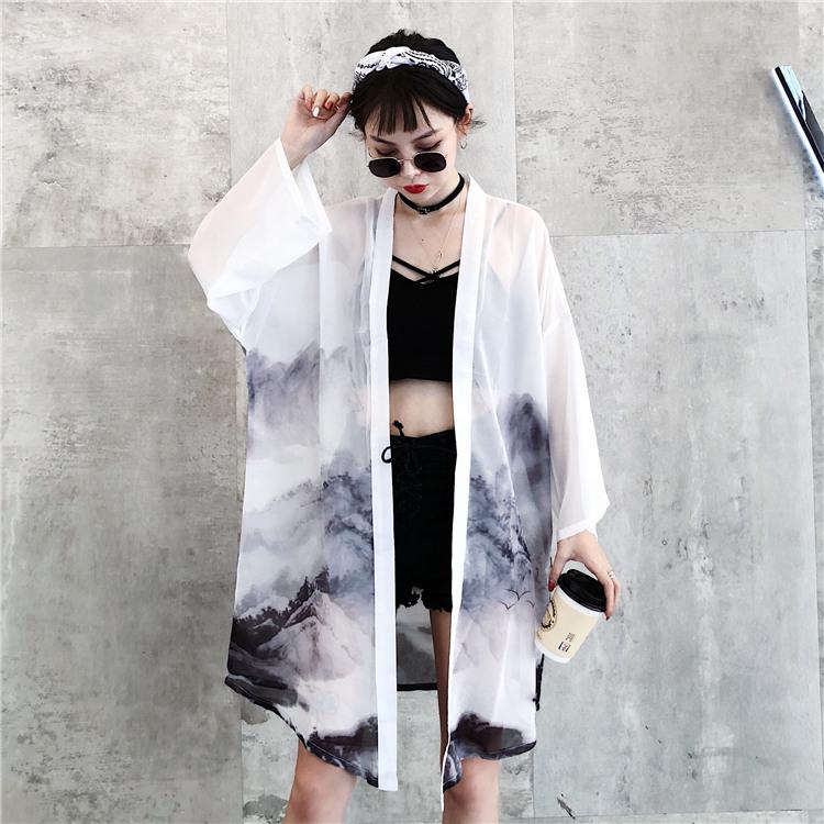 

2020 women summer jacket harajuku style satin kimono yukata vintage stage performance costume japanese kimono new coat women, White