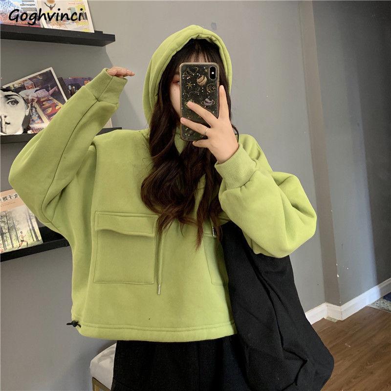 

Women with Hat Hoodies Harajuku Large Size Loose Tops Plus Velvet Thicker Warm Winter Outwear BF Letter Fashionable Ulzzang Chic, Blue