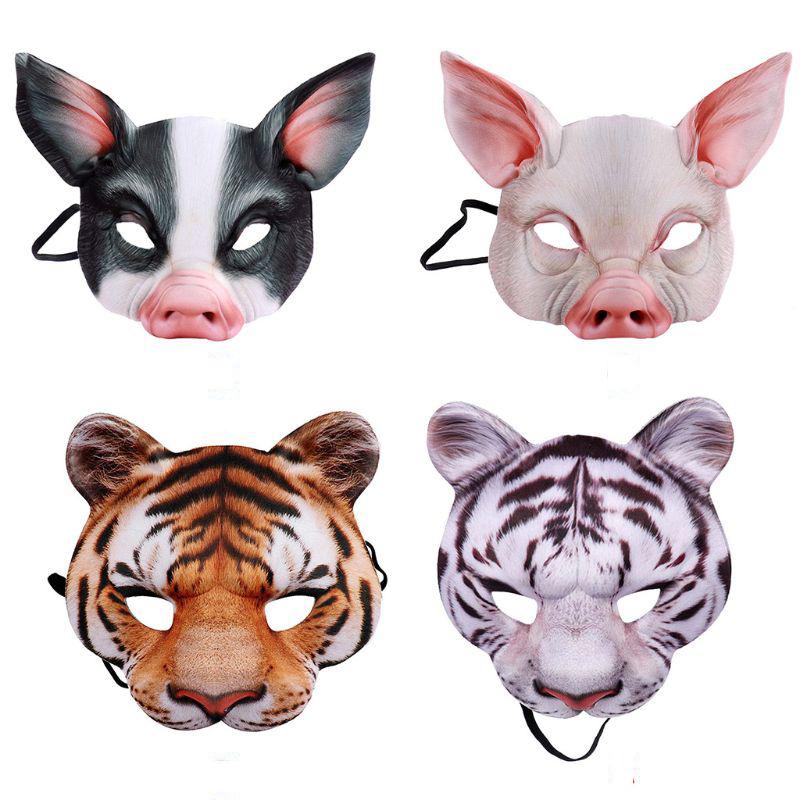 

Halloween Costume Party Tiger Pig Animal Half Face Mask Carnival Masquerade Cosplay Props