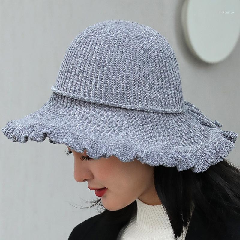 

Vintage knitting chenille basin hat Bucket Hat basin Solid color Bucket Women autumn winter fisherman1, Black