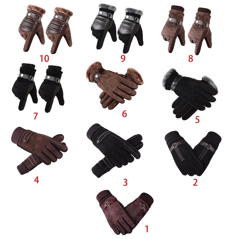 

Men Winter Autumn Faux Leather Thermal Touch Screen Gloves Thicken Plush Lining Warm Windproof Anin-Slip Cycling Mittens
