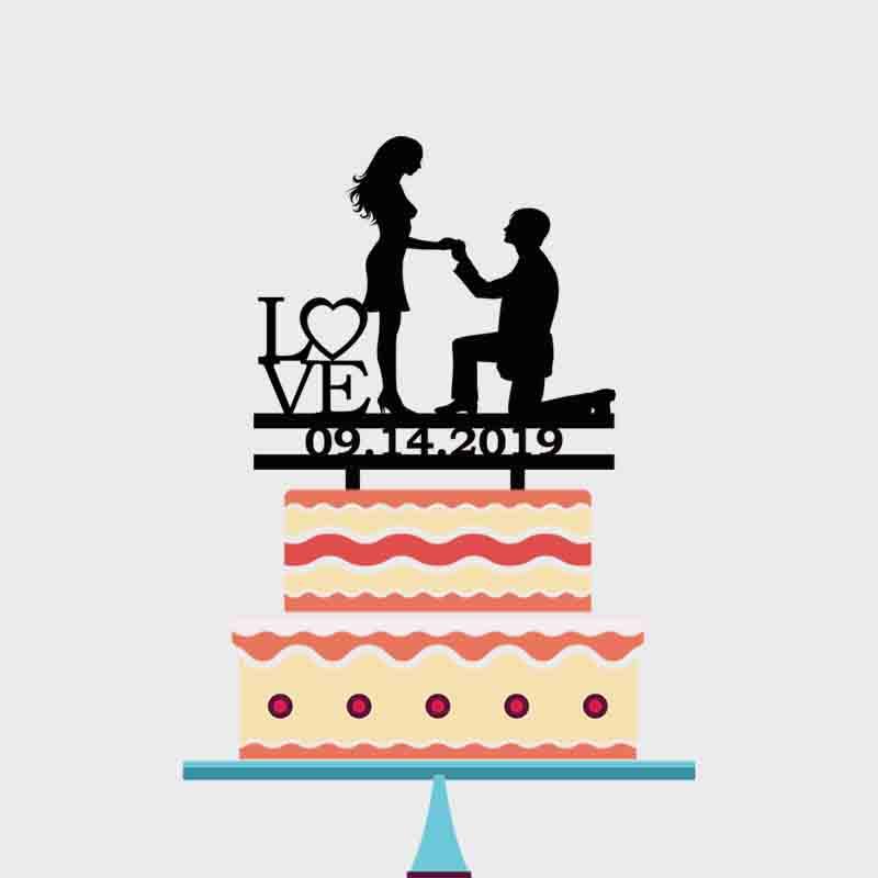 

Personalized Wedding Date Sweet Love Bride and Groom Silhouette Cake Topper For Wedding Cake Decoration YC029