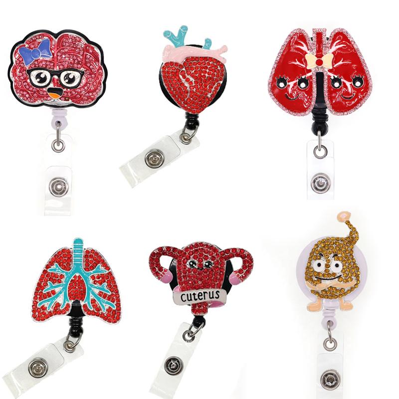 

Human organs Brain Heart Lungs Uterus Stomach Badge Holder Retractable Accessories Badge Reel With Clip
