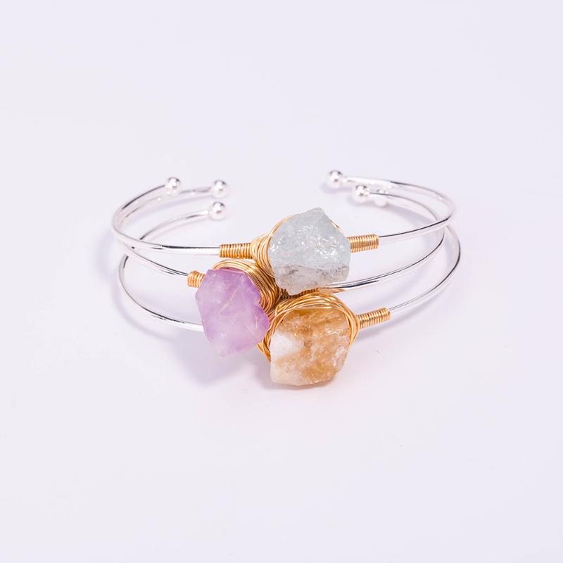

Bangle E&A Simple Style Elegant Ladies Gold Silk Wrap Nature Colorful Stone For Women Girls Fashion Jewelry Super Pretty Decor