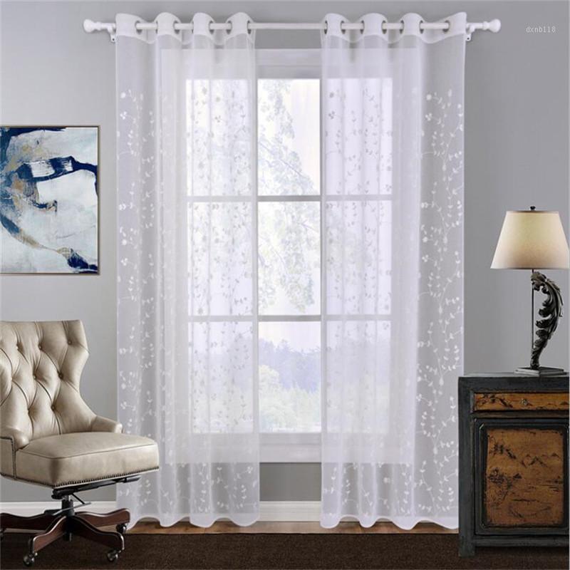 

Embroidered Curtains White Tulle Sheer Window Curtains for Living Room bedroom Voile finished products window treatment sheer1, 01-1pc