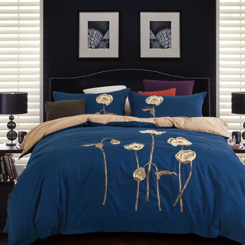

High Atmosphere Bedding Set King Queen 100% Cotton Cover Sets Embroidery Bedspread Exquisite Bed Duvet Pillowcase Sheet