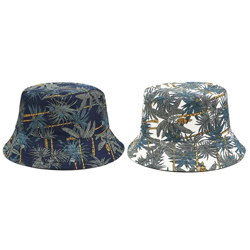 

Two Side Reversible Coconut Tree Bucket Hat Unisex Printing Hip Hop Hat for Women Men Panama Cap Summer Fisherman, Black white