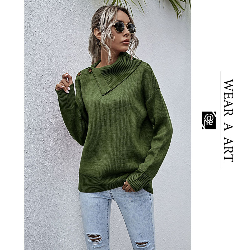 

Womens Fashion Casual Sweater Shoulder Buttons Girls Half Open Neck Sweaters Irregular Design Winter Warm Top New Trendy Autumn High Quality, Red