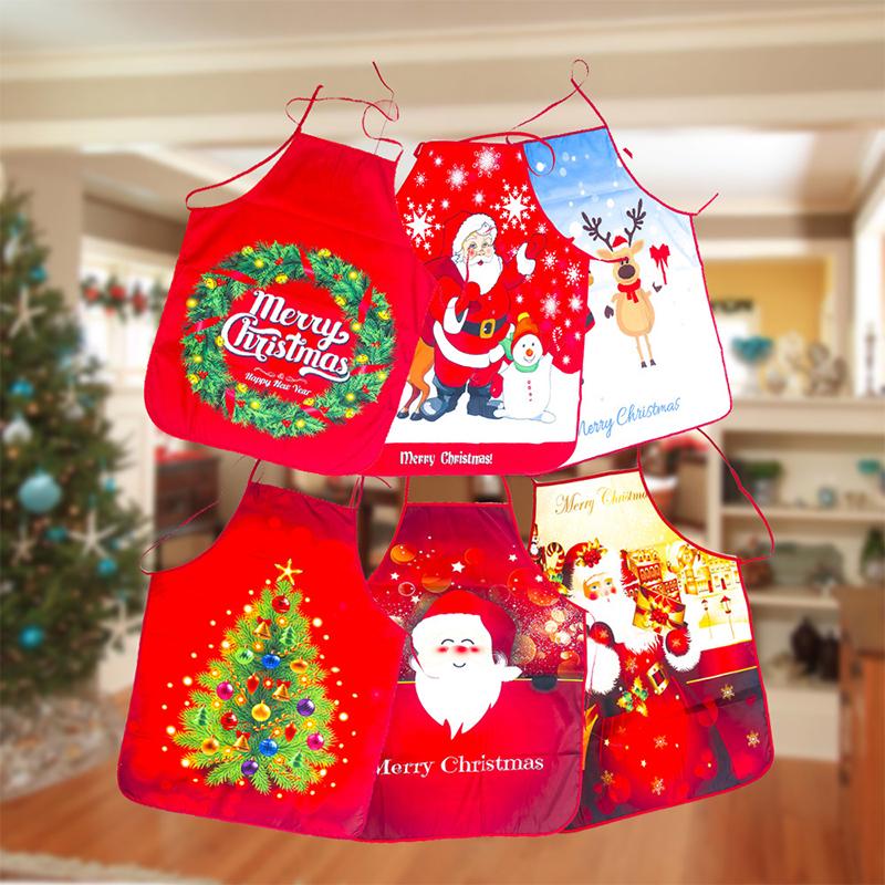 

1pcs Christmas Santa Printed Adult Apron For Men Women Christmas New Year Dinner Cooking Accessories Home Kitchen Cleaning Apron