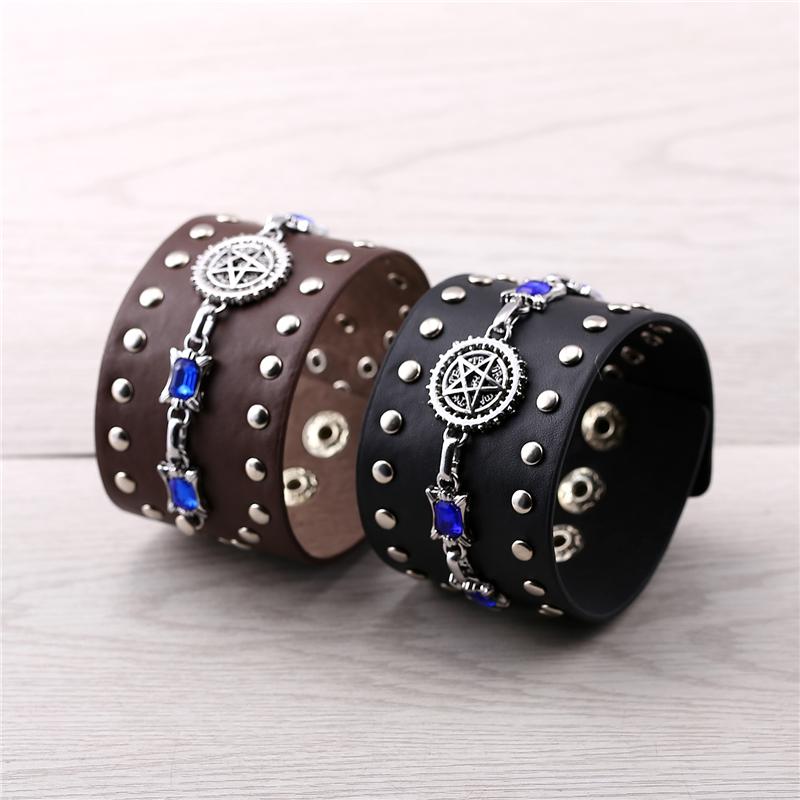

Julie 10Pcs/lot Anime Jewelry Black Butler Ciel Eye Punk Leather Bracelet Black Brown Bracelets Bangles for Boy Men Pulseira