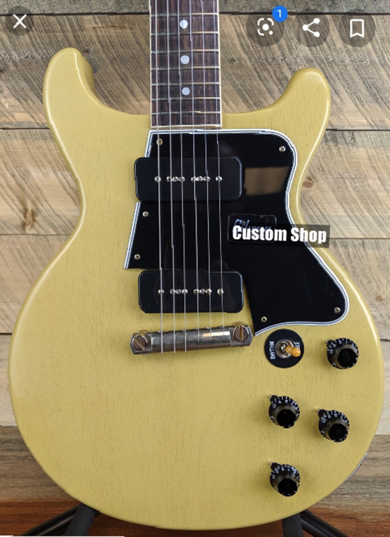

Double Cutaway Junior 1959 Special TV Yellow Electric Guitar Black Pickguard, Black P-90 Pickups, Wrap Arround Tailpiece, Vintage Tuners