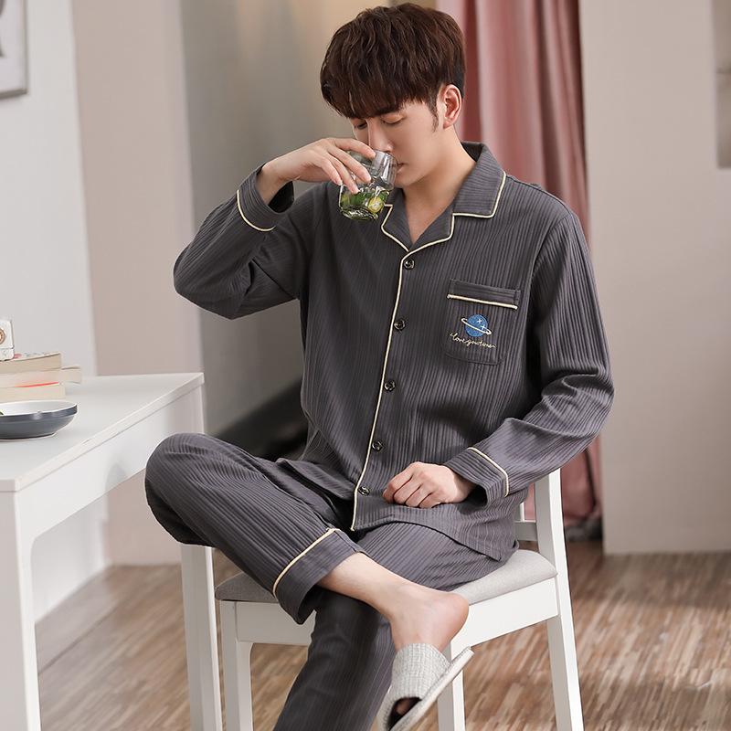 

Dormir Tops Pajamas Men's Autumn Cotton Long-sleeved Men's Large Size Loose Middle-aged Summer Cotton Home Service Suit Fashion, See chart
