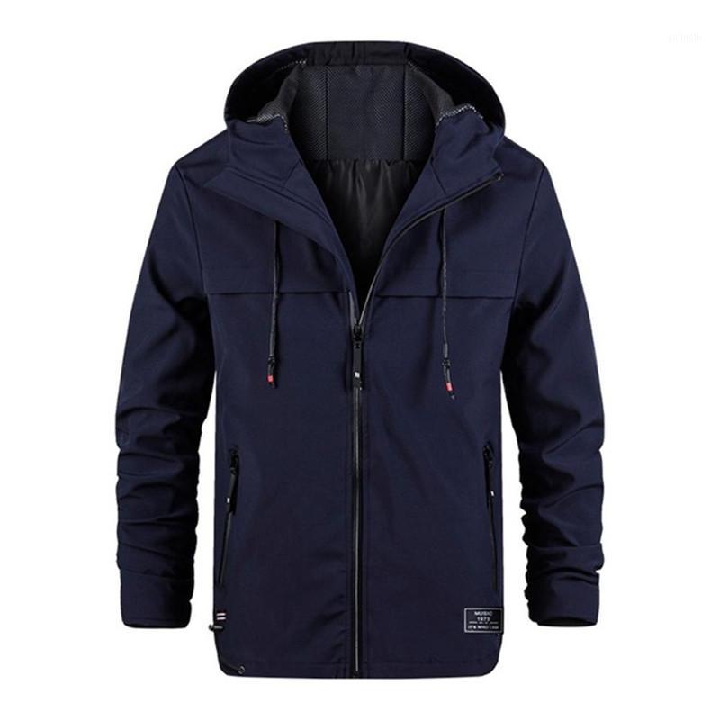 

Outdoor Men Hiking jacket Autumn Winter windproof hooded Windbreaker camping climbing hunting Solid color sports coat outerwear1, Black
