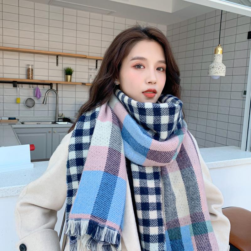 

Scarves Autumn And Winter Cold-proof Short-beard Tassel Plaid Candy Color Double-sided Cashmere Scarf Women's Bib Dual-use