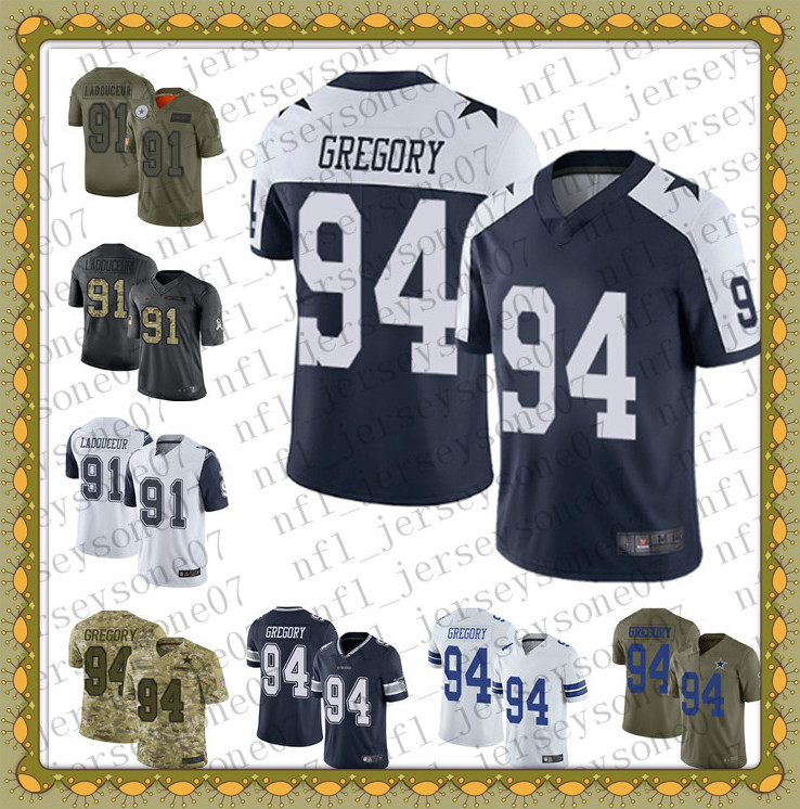 

2020 Custom Mens youth dallas cowboys 91 L. P. Ladouceur 94 Randy Gregory white Football 100th Season Vapor Limited Jersey, Black