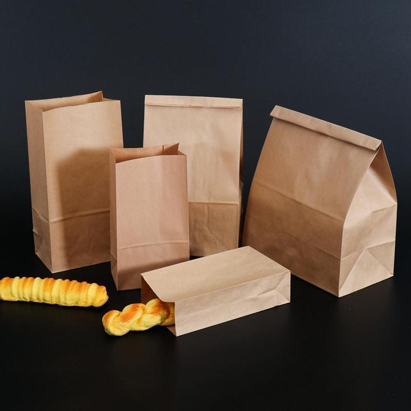 

Gift Wrap 50pcs Kraft Paper Breakfast Bag West Point Packaging Baking Bread Square Bottom Box Oil-proof Bags