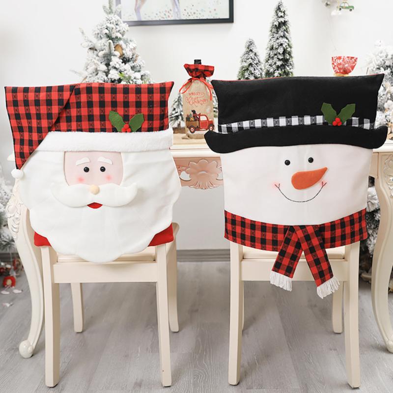 

1PC Christmas Chair Cover Decor Plaid Cloth Couple Chair Cover Decor (Red