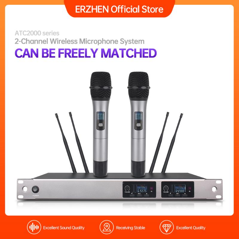 

New High Quality Professional Dual Wireless Microphone System stage performances a two wireless microphone ERZHEN 5G200
