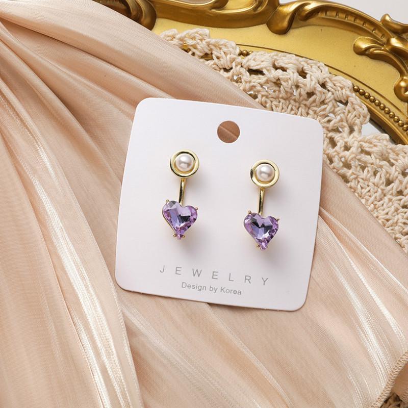 

2020 New Arrival Trendy Purple Crystal Love Heart Stud Earrings For Women Students Sweet Simulated Pearl Fashion Jewelry