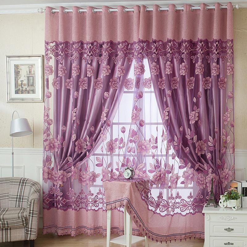 

Flower Tulle Door Window Curtain Drape Panel Sheer Scarf Valances Curtains 4 Colors M51, Yellow