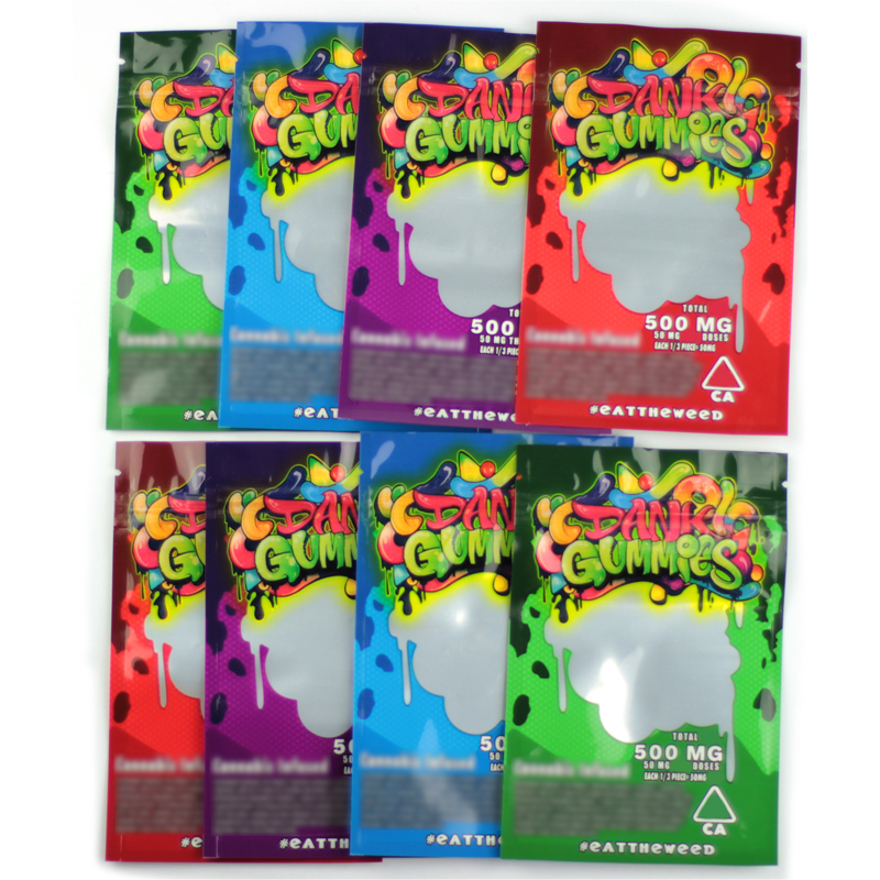 

Empty Dank Gummies Mylar Bag Edibles Retail Zip Lock Packaging Worms 500MG Bears Cubes Gummy for Dry Herb Flower