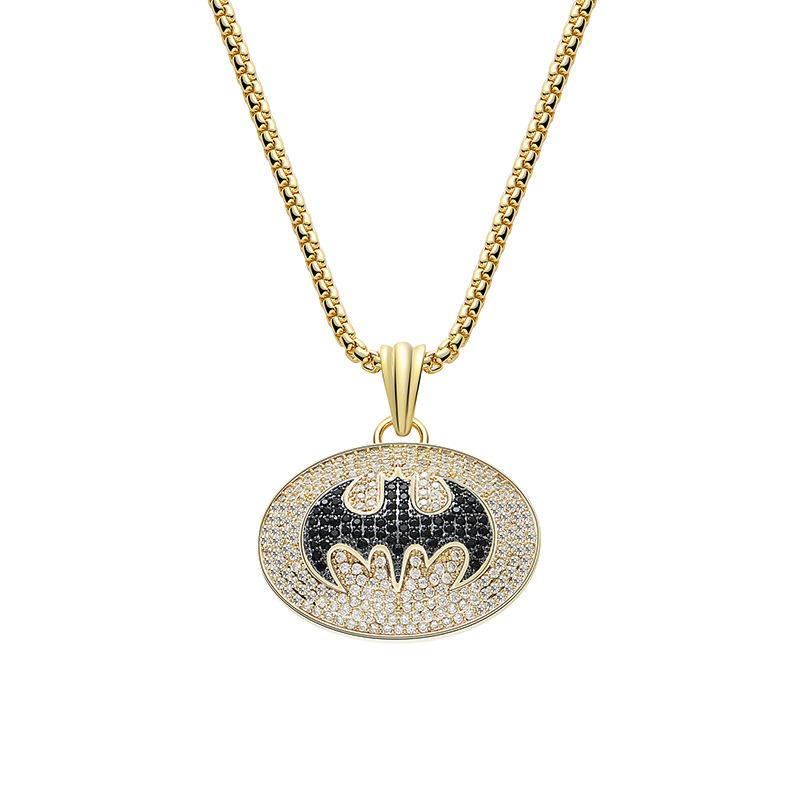 

Hip Hop Micro Paved Cubic Zirconia Bling Iced Out Bat Round Pendants Necklace for Men Rapper Jewelry Gold Color