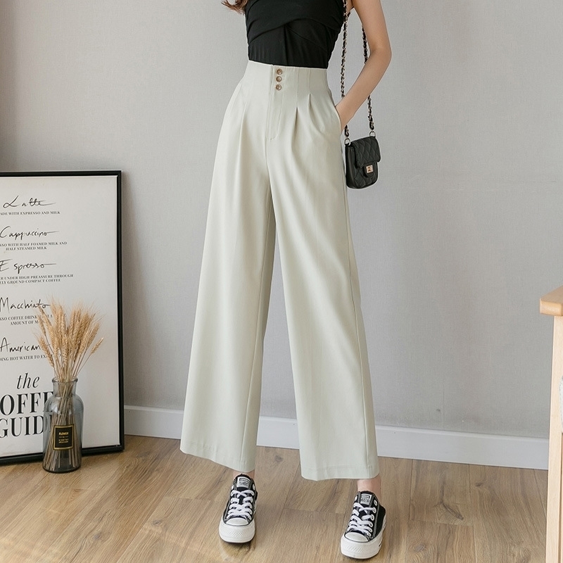 

High Waist Chiffon Wide Pants Women' Summer New Korean Version Slim Ladies Pants Solid Black Loose Pants Trousers Women 201119