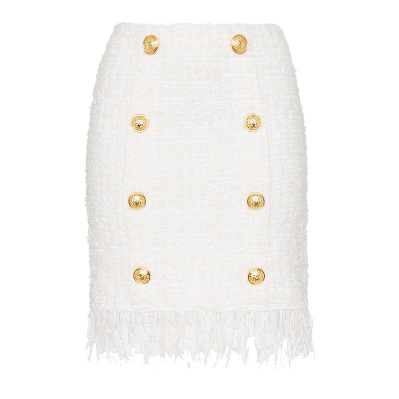 

High-end Europe Wool Skirts Women's Fall Design of Micro Malha Mini Double Breasted Elegant Party Skirt Sbh0, White
