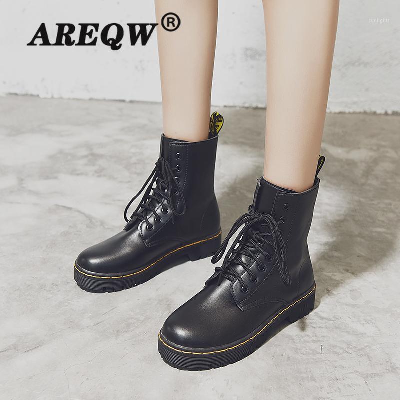 

2020 Boots Women Black Leather Motorcycle Cowboy Platform Boots Punk Combat Ankle Women Shoes1
