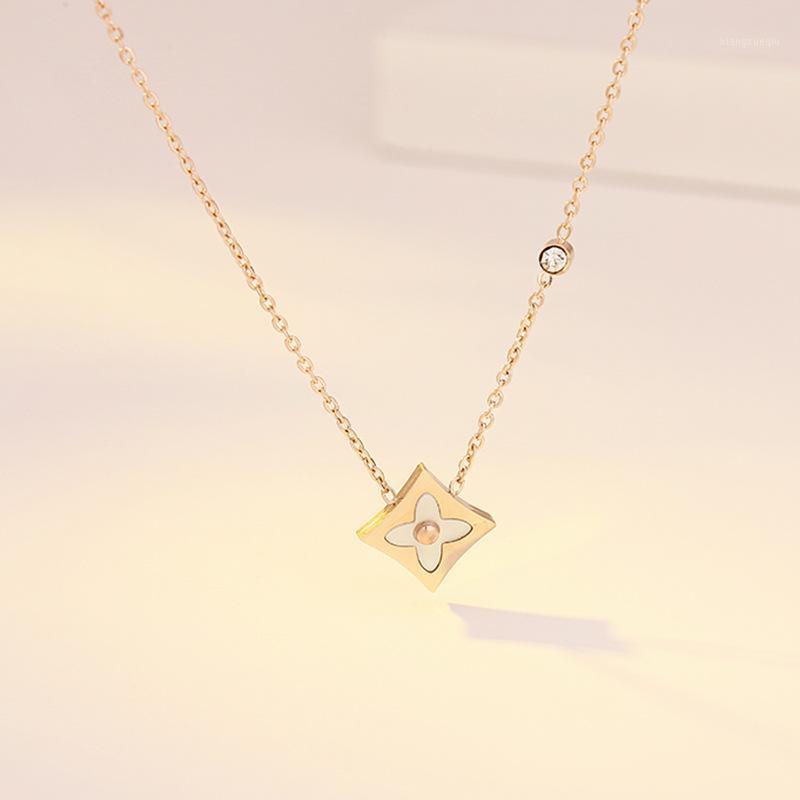 

Necklace Jewelry For Women Girls Flower Pendant Choker Chain Stainless Steel Geometric Clavicle Female Accessories Chokers, Golden;silver