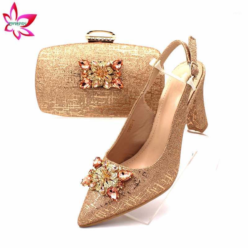 

Mature Style 2020 Autumn Sweet Style High Quality Shoes and Bag Set in Heels with Shinning Crystal for Wedding Party1, Silver