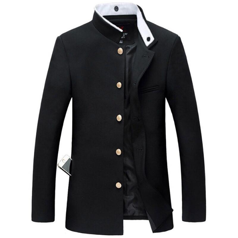 

2021 New Men Black Slim Tunic Jacket Single Breasted Blazer Japanese School Uniform College Coat