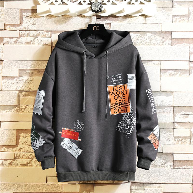 

Japan Style Casual O-Neck 2021 Spring Autumn Print Black Hoodie Sweatshirt Men'S Thick Fleece Hip Hop High Streetwear Clothes, W91 2
