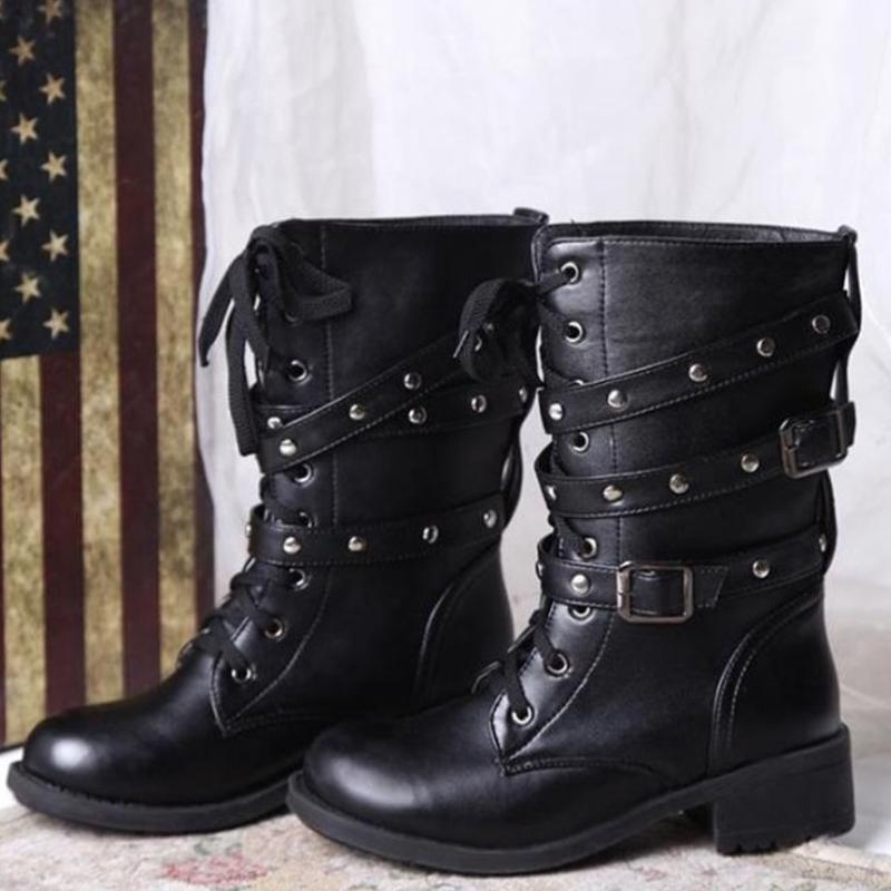 

LAPOLAKA Brand New 2020 Big Size 43 Belt Buckles Rivets Cool Street Fashion Female Motorcycles Boot Ankle Boots Woman Shoes1, Black