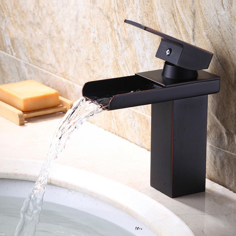 

Basin Faucet Modern Black Bathroom Faucet Water Fall Single Hole Cold and Hot Water Tap Black Mixer Tap Torneira1