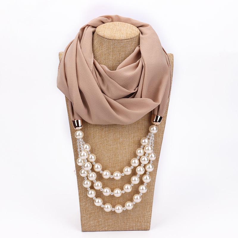 

Imitation Pearl with Necklace of Scarf Women's Spring and Autumn Ethnic-Style Pendant Ornaments Scarf Travel Photo Shoot Perform
