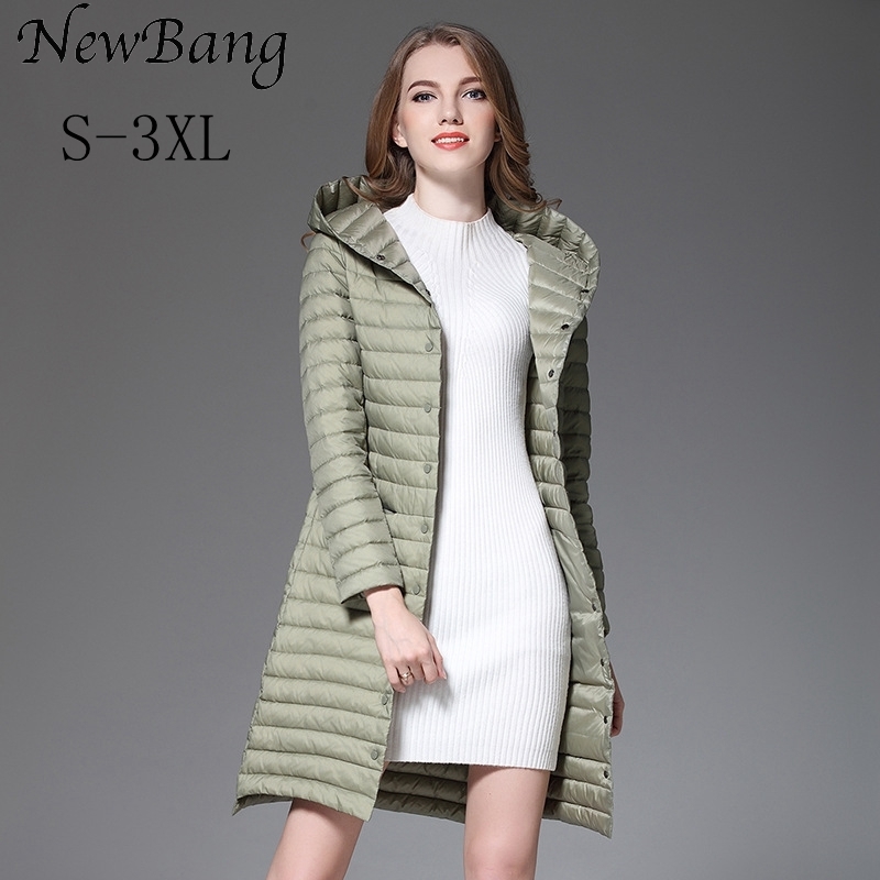 

NewBang Winter Long Women Down Jackets Ultra Light Down Jacket Women With Hooded Single Breasted Coats Female Windbreaker Jacket 201103, Black