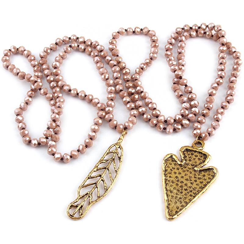 

Pendant Necklaces Fashion Long Crystal Glass Knotted Alloy Leaf & Arrowhead For Women Ethnic Necklace