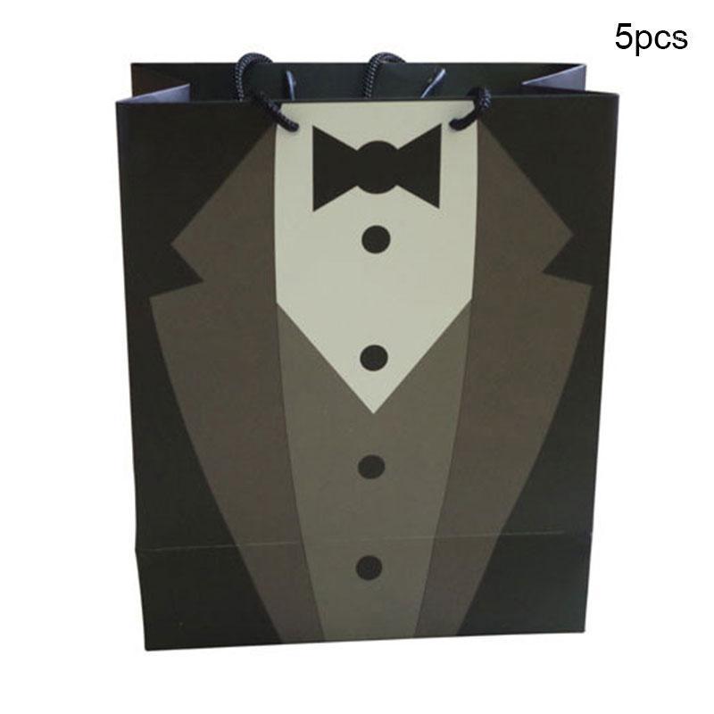 

Gentlemen White Wedding Party Supplies Party Gift Bag Home Decor Wedding Tuxedo Paper Gift Carry Bags for Bridegroom 5pcs1
