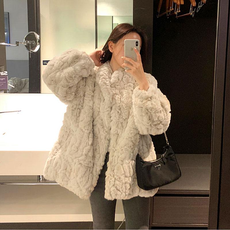 

Warm Jacket Winter Women 2020 Faux Fur Coat Plus Size Femme Plush Lambswool Jacket Korean Style Artificial Fur Coat New, Gray