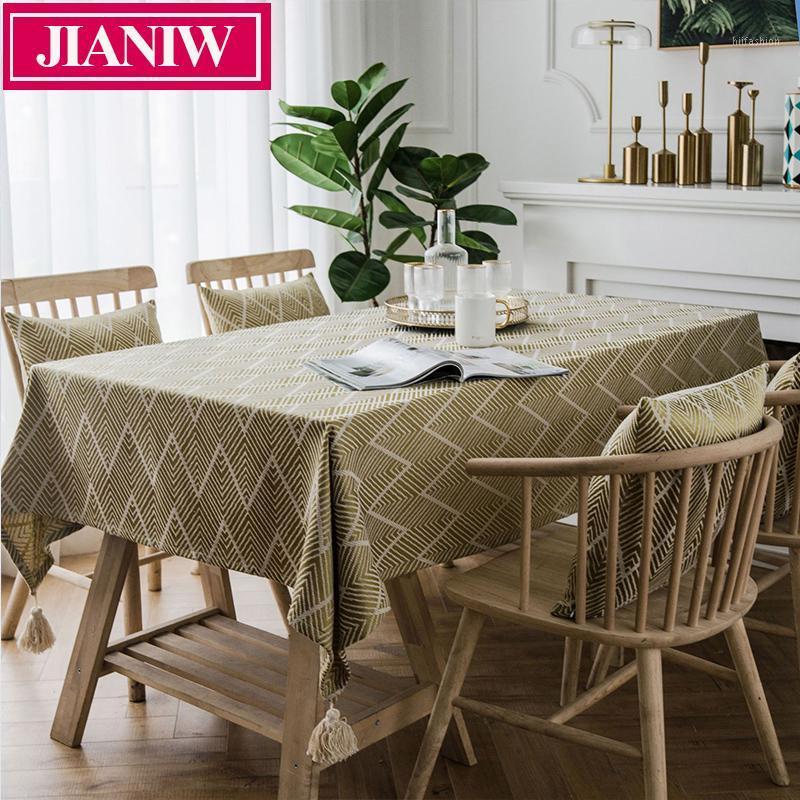 

JIANIW Home Decor Geometric Jacquard Style Cotton&Polyester Texture Table Cloth Cover Tablecloth For Kitchen Dining Room1, Yellow