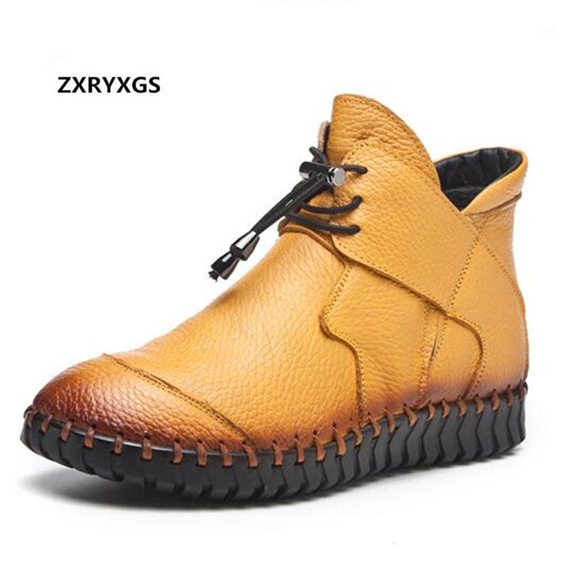 

Hand-stitched Autumn Winter Genuine Leather Shoes Woman Boots Ankle Boots Warm Comfort Soft Non-slip Flat Plus Size 35-431, Black single boots